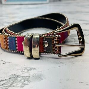 Stylish Plaid Belt with Silver Buckle